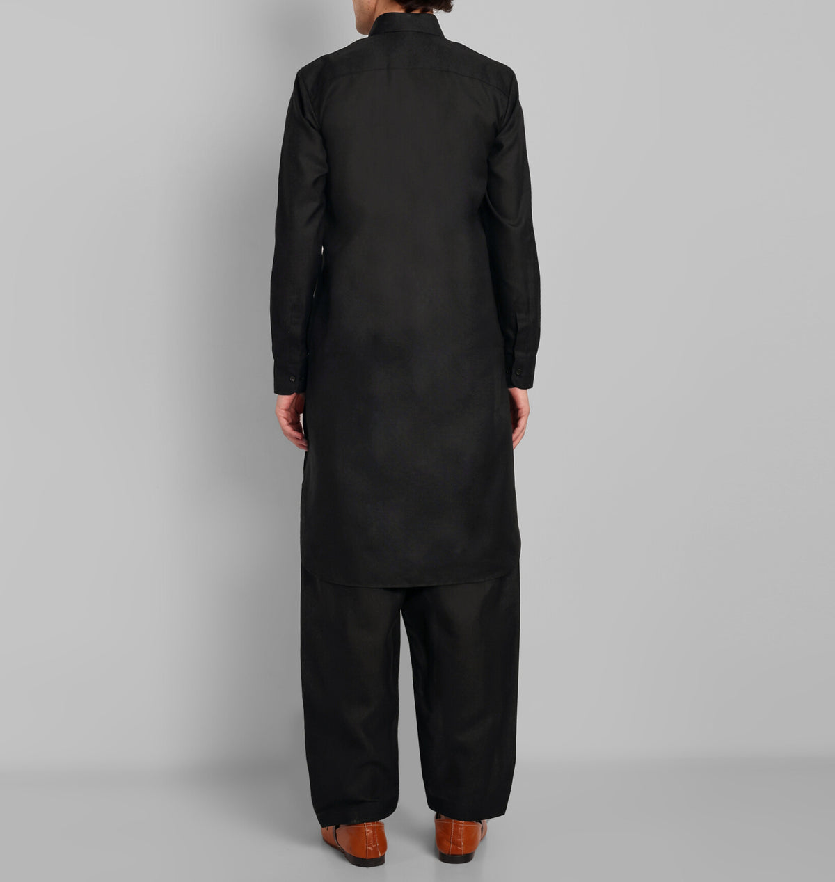 Black Cotton-Linen Pathani Suit for Men