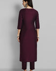 Burgundy Boat Neck Kurta with Elasticated Pant