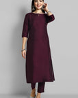 Burgundy Boat Neck Kurta with Elasticated Pant