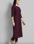 Burgundy Boat Neck Kurta with Elasticated Pant