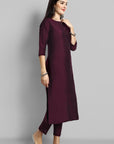 Burgundy Boat Neck Kurta with Elasticated Pant