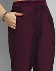 Burgundy Boat Neck Kurta with Elasticated Pant