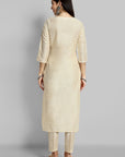Ivory Boat Neck Kurta with Elasticated Pant - Set of 2