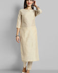 Ivory Boat Neck Kurta with Elasticated Pant - Set of 2