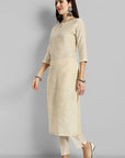 Ivory Boat Neck Kurta with Elasticated Pant - Set of 2