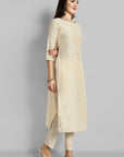 Ivory Boat Neck Kurta with Elasticated Pant - Set of 2