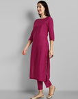 Hot Pink Boat Neck Kurta with Elasticated Pant - Set of 2