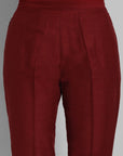 Maroon Boat Neck Kurta with Elasticated Pant - Set of 2