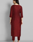 Maroon Boat Neck Kurta with Elasticated Pant - Set of 2