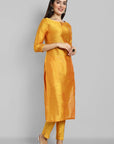Mustard Boat Neck Kurta with Elasticated Pant - Set of 2