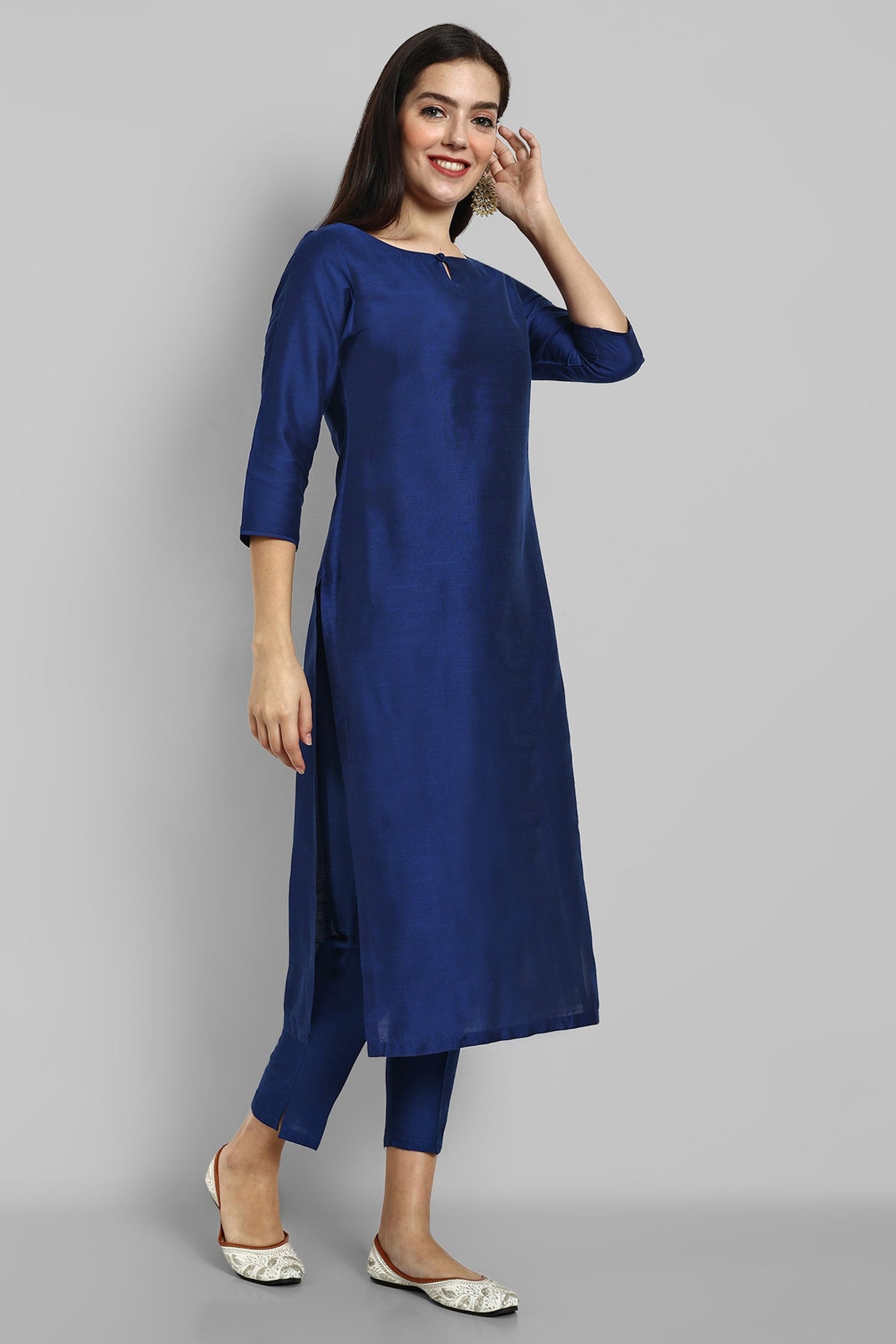 Ink Blue Kurta with Elasticated Pant - Set of 2