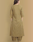 Mustard Mosaic Ajrak A Line Kurta with Harem Pant - Set of 2