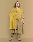 Mustard Mosaic Ajrak A Line Kurta with Harem Pant - Set of 2