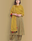 Mustard Mosaic Ajrak A Line Kurta with Harem Pant - Set of 2