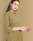 Mustard Mosaic Ajrak Short Asymmetrical Kurta with Harem Pant - Set of 2