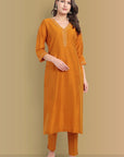 Mustard Color Kurta with Penny Embroidery Set of 2 - Perfect Blend of Comfort and Style