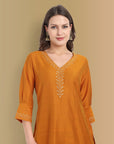 Mustard Color Kurta with Penny Embroidery Set of 2 - Perfect Blend of Comfort and Style