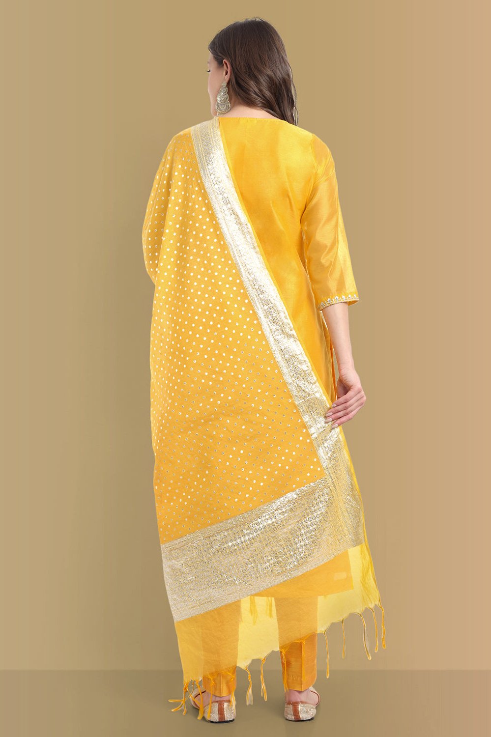 Yellow Haldi Chanderi Suit with Dupatta - Set of 3