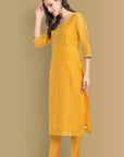 Yellow Haldi Chanderi Kurta and Pant - Set of 2