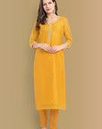 Yellow Haldi Chanderi Kurta and Pant - Set of 2