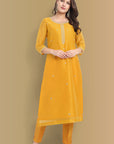 Yellow Haldi Chanderi Kurta and Pant - Set of 2