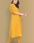 Yellow Haldi Chanderi Kurta and Pant - Set of 2