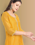 Yellow Haldi Chanderi Kurta and Pant - Set of 2