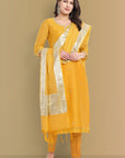 Yellow Haldi Chanderi Suit with Dupatta - Set of 3