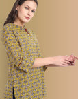 Mustard Mosaic Ajrak Short Kurta