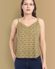 Eco-Chic Mustard Ajrak Noodle Strap Top