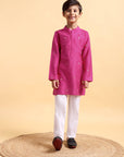 Hot Pink Embriodery Cotton silk Kurta & Pajama Set