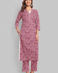 Round Collar Neck Straight Kurta with Pant - Set of 2