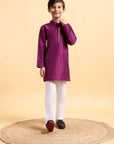 Purple Embriodery Cotton Silk Kurta & Pajama Set