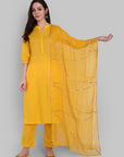 Dopahar Yellow Kurta with Gota Twist & Chiffon Dupatta - Set of 3