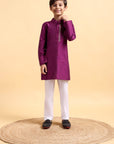Purple Embriodery Cotton Silk Kurta & Pajama Set