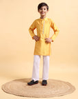 Yellow Embriodery Cotton Silk Kurta & Pajama Set