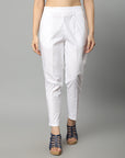 Straight Fit Cotton White Drainpipe Pants - Mera Rang