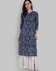 Meera Straight Indigo Kurta with Neck Detailing