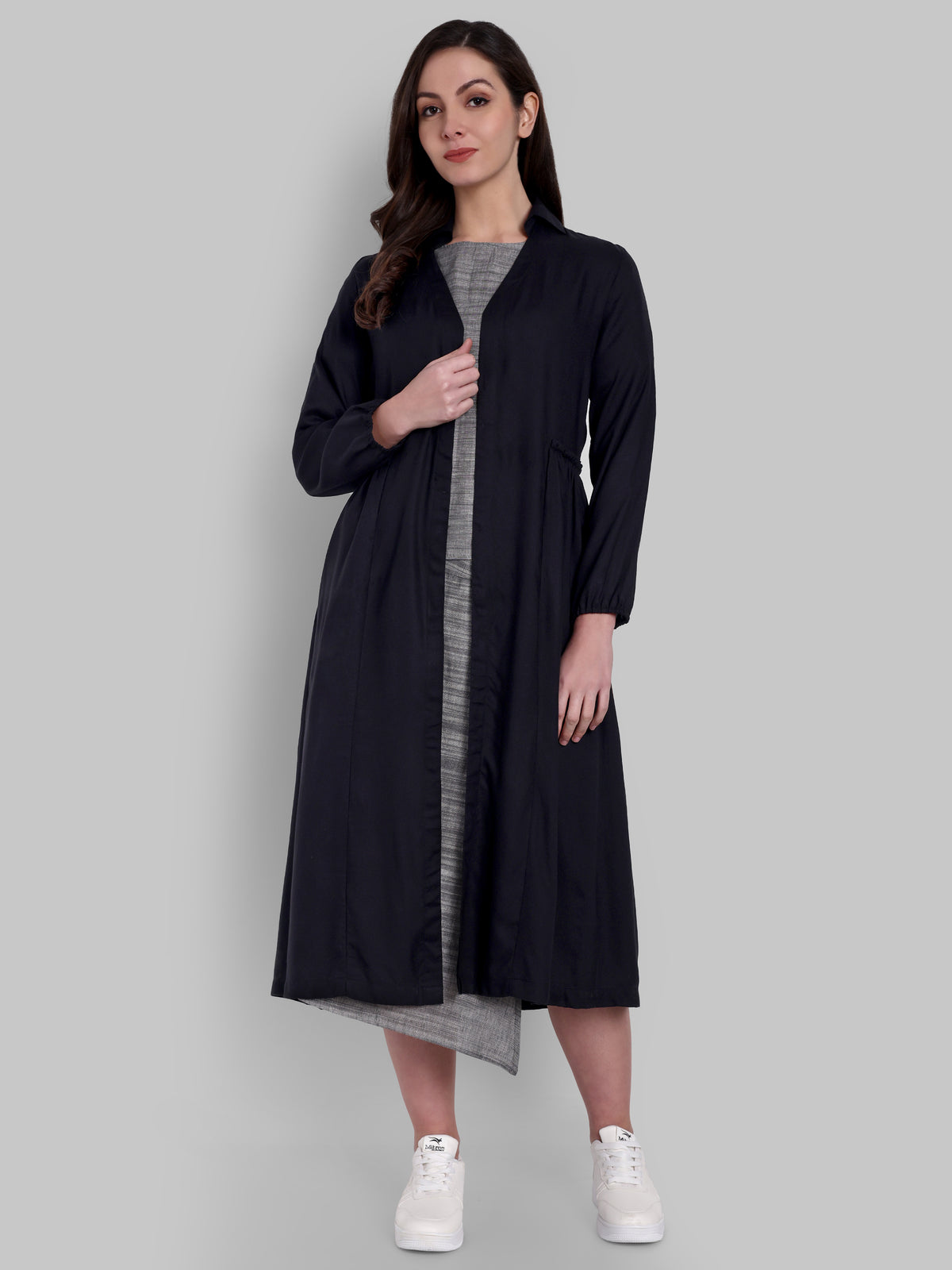 Enigmatic Black Cotton Overlay with Side Gathered Detailing