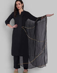 Dopahar Black Kurta Set with Gota Twist & Chiffon Dupatta - Set of 3