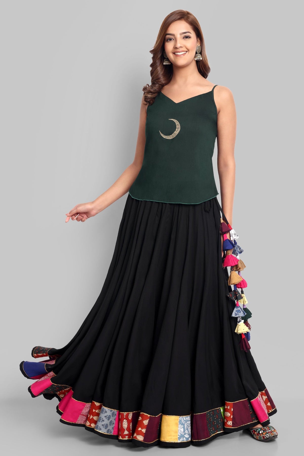 Bottle Green Cotton Silk Embroidery Top