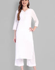 White Embroidery Kurta and Pant - Set of 2