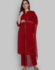 Dopahar Red Kurta Set with Gota Twist & Chiffon Dupatta - Set of 3