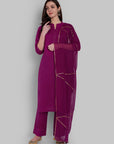 Dopahar Purple Kurta with Gota Twist & Chiffon Dupatta - Set of 3