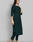 Bottle Green Cotton Silk Boat Neck Kurta