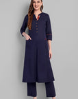 Nupur Navy Blue A Line Side Pocket Kurta - Set of 2
