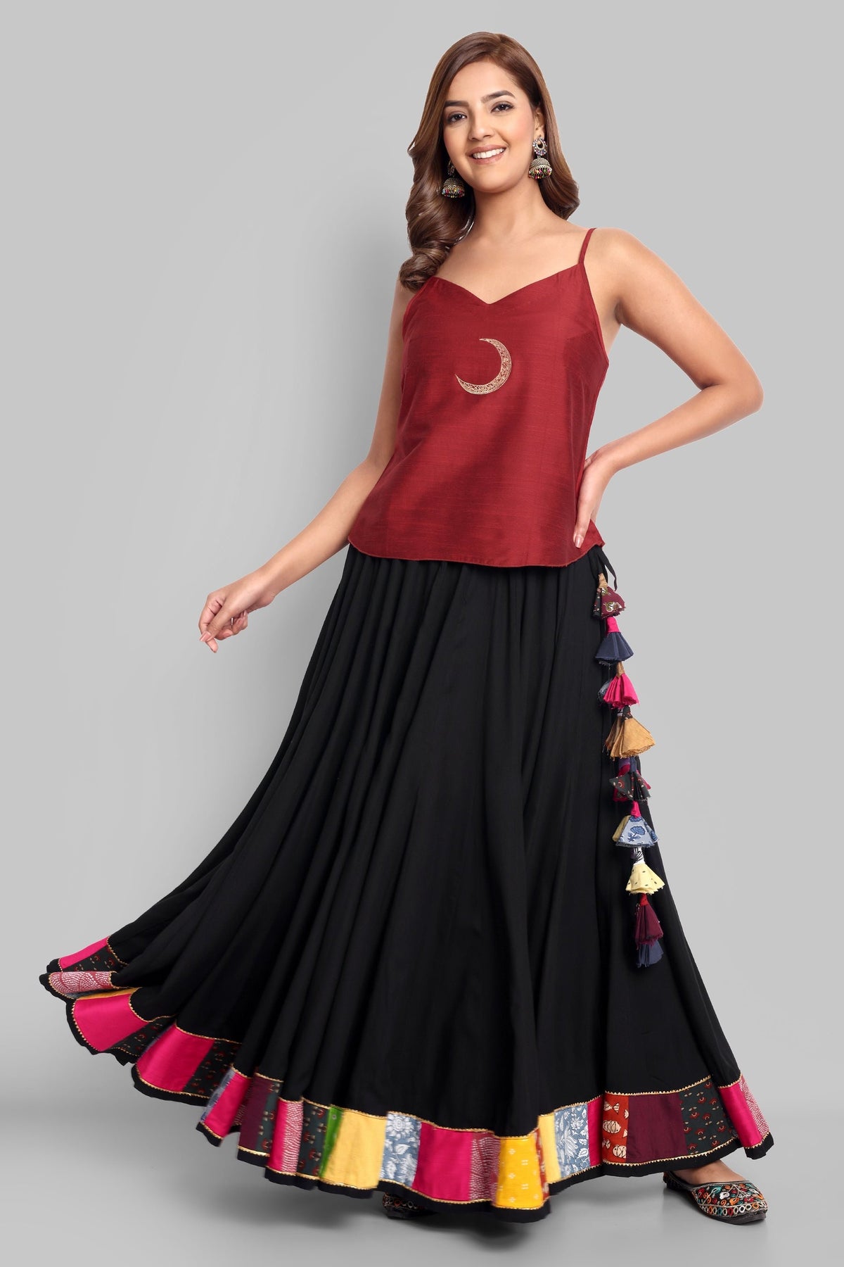Deep Red Cotton Silk Embroidery Top