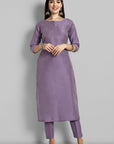 Mauve Boat Neck Kurta with Elasticated Pant - Set of 2
