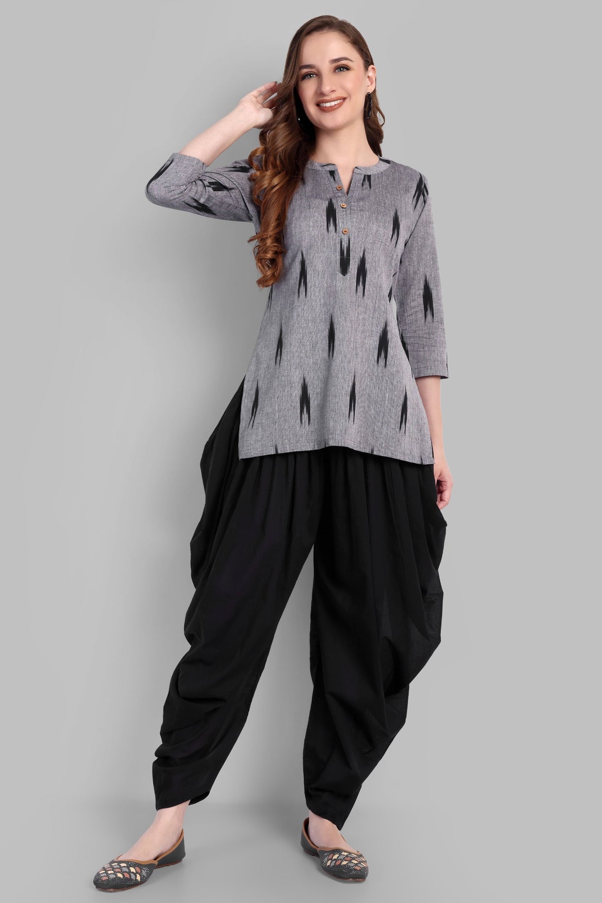 Round Collar Ikkat Short Top