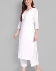 White Embroidery Kurta and Pant - Set of 2